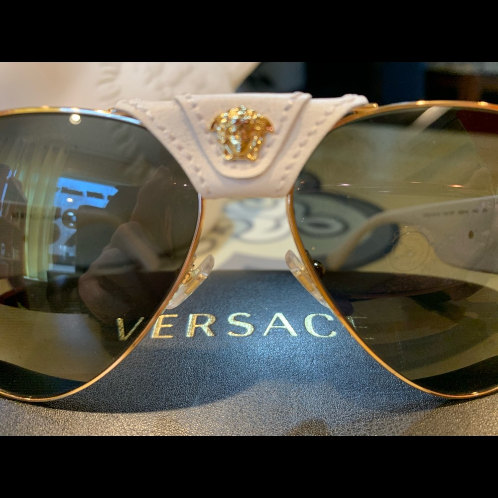 Versace Medusa aviator sunglasses white & gold